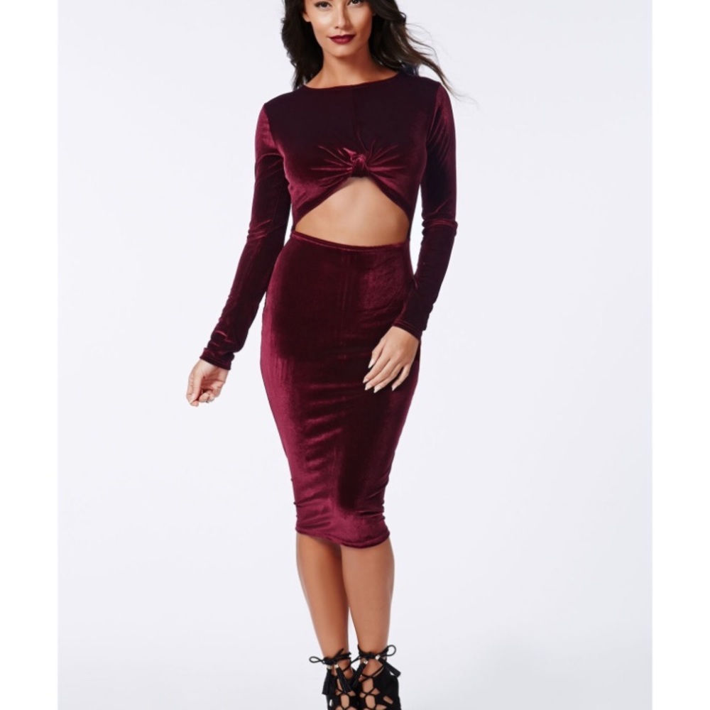 Christine Velvet Cut Out Midi Dress Burgundy